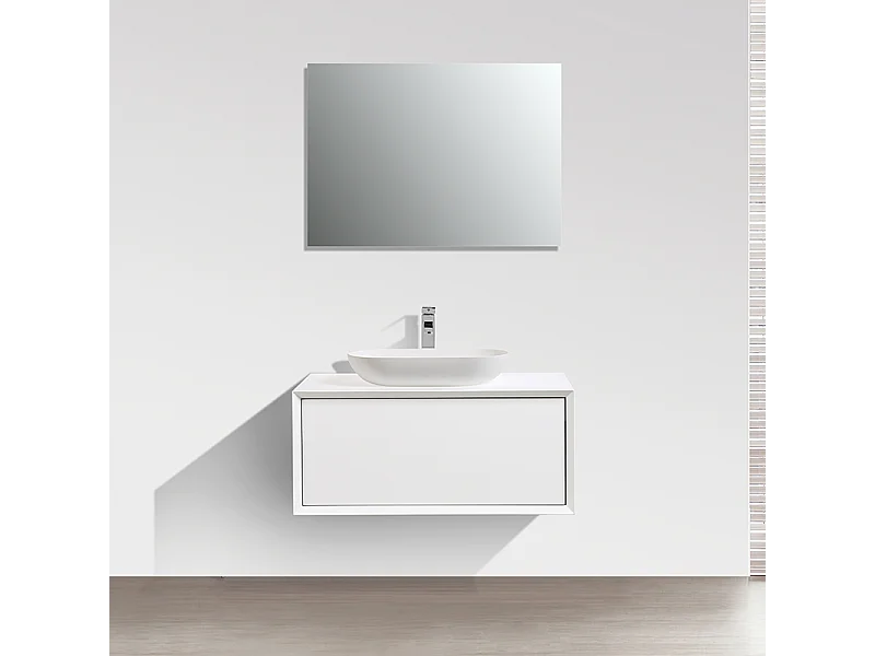 Meuble salle de bain pour vasque à poser PALIO largeur 90 cm blanc mat