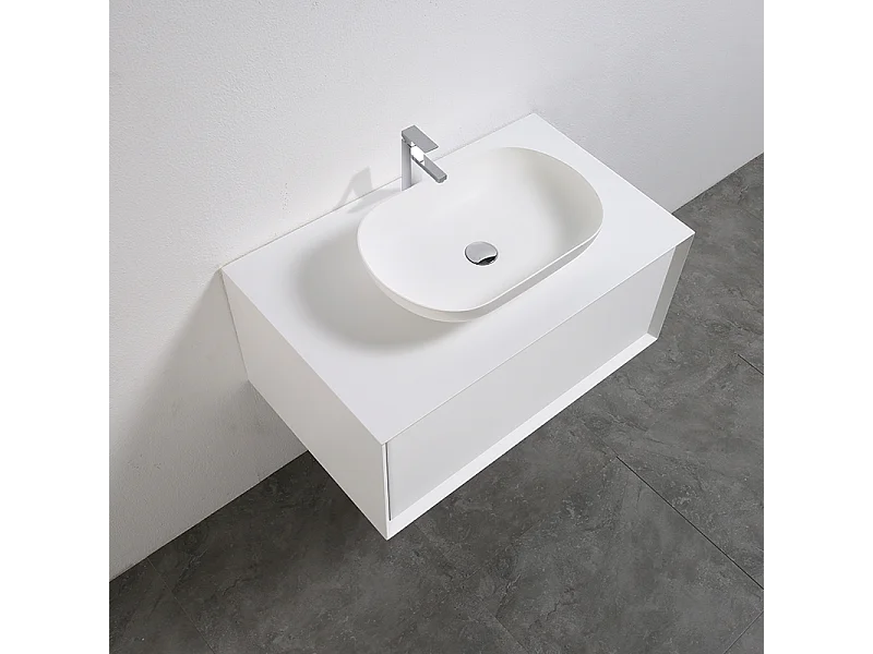 Meuble salle de bain pour vasque à poser PALIO largeur 90 cm blanc mat