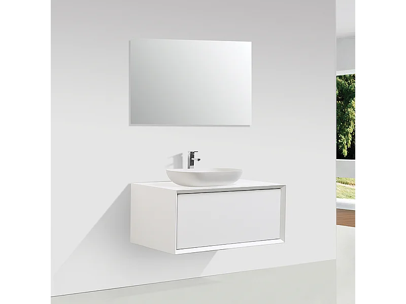 Waschtischunterschrank für Aufsatzwaschbecken 90 cm vormontiert mattweiß PALIO