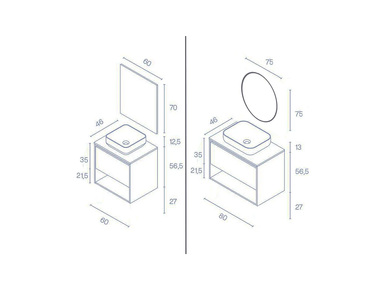Meuble salle de bain suspendu avec vasque posée NIWA TOP  blanc brillant 80 cm  Miroir non inclus