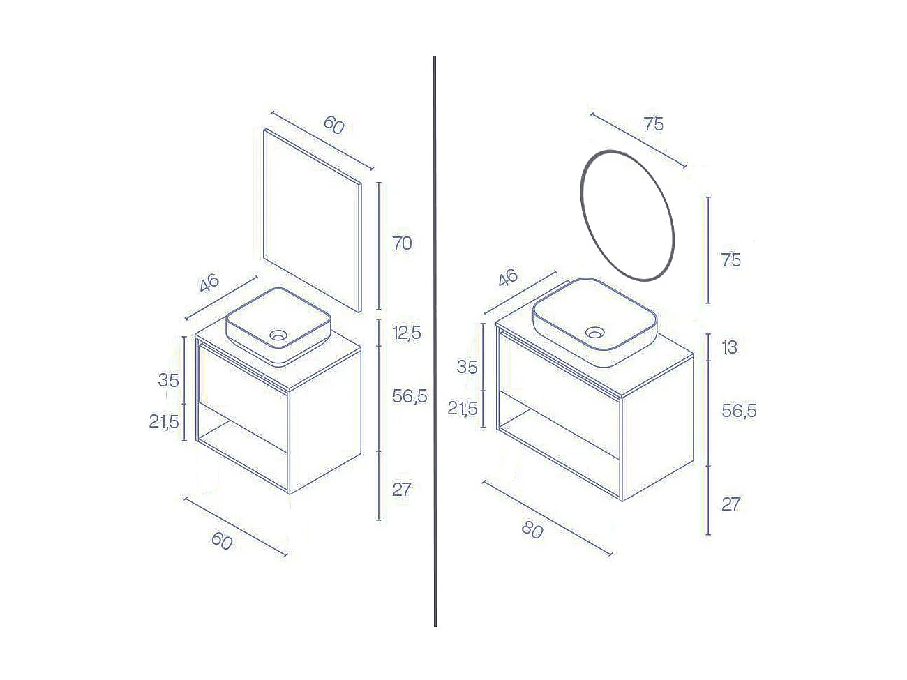 Meuble salle de bain suspendu avec vasque posée NIWA TOP  blanc brillant 80 cm  Miroir non inclus