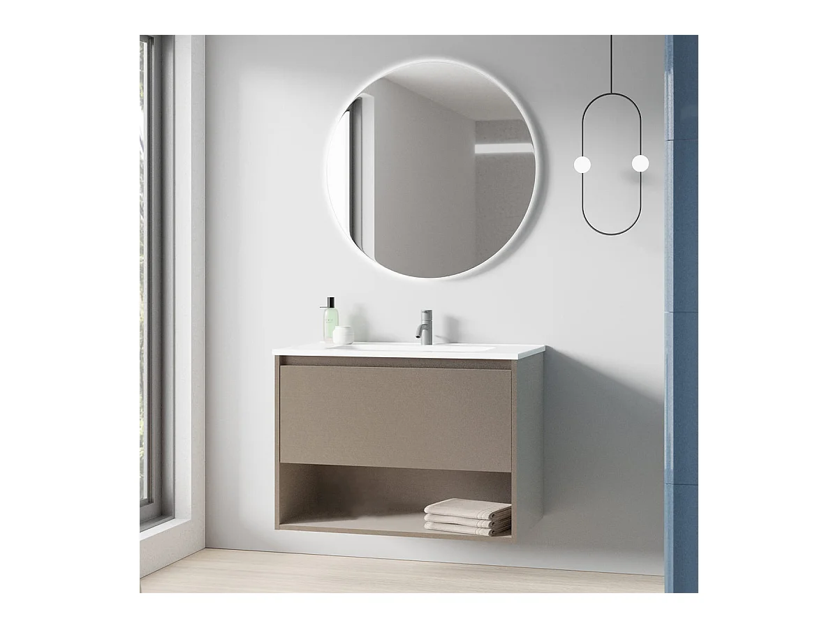 Meuble salle de bain suspendu NIWA  fumé sablé 80 cm Gris  Miroir non inclus