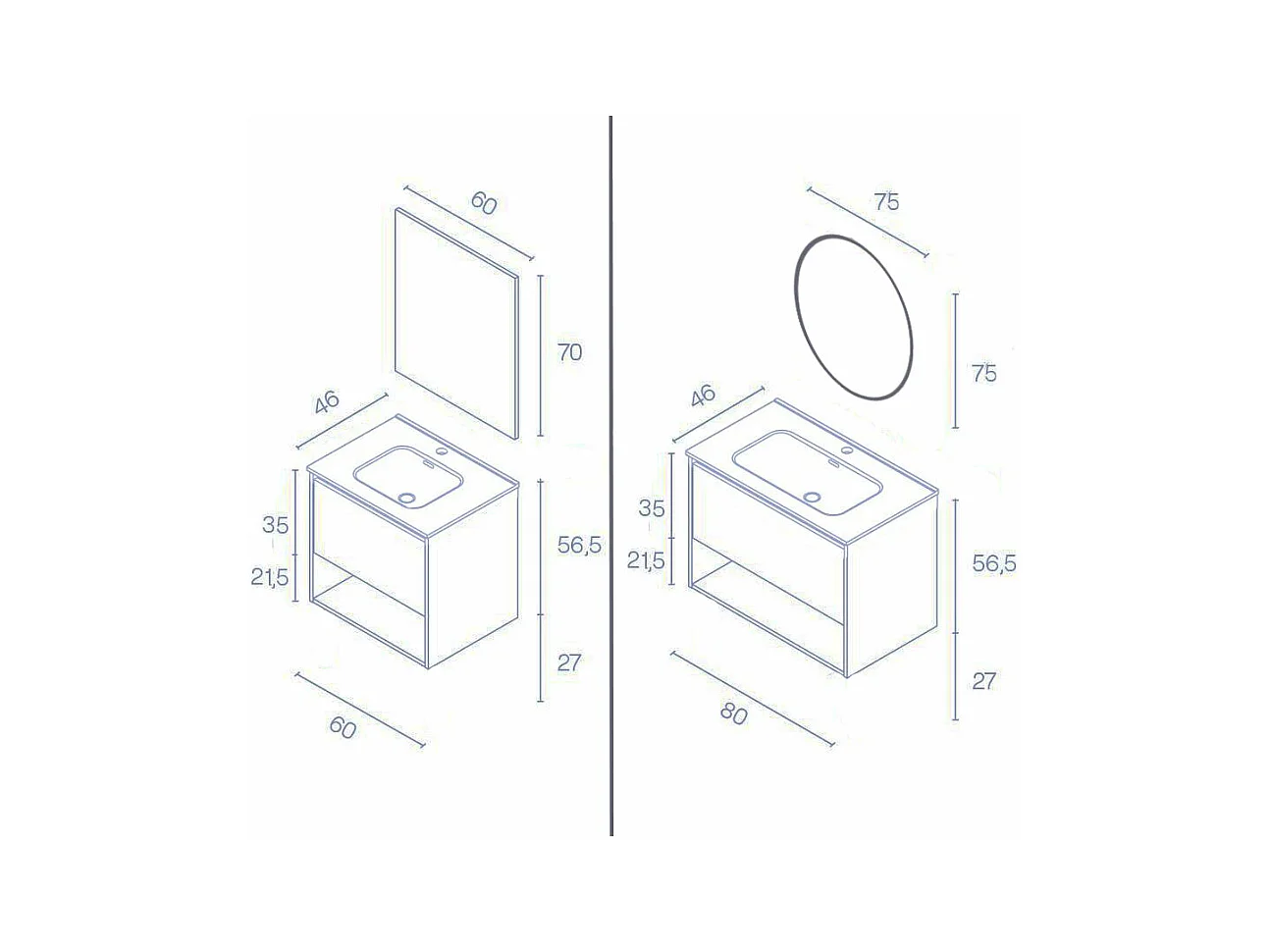 Meuble salle de bain suspendu NIWA  fumé sablé 80 cm Gris  Miroir non inclus