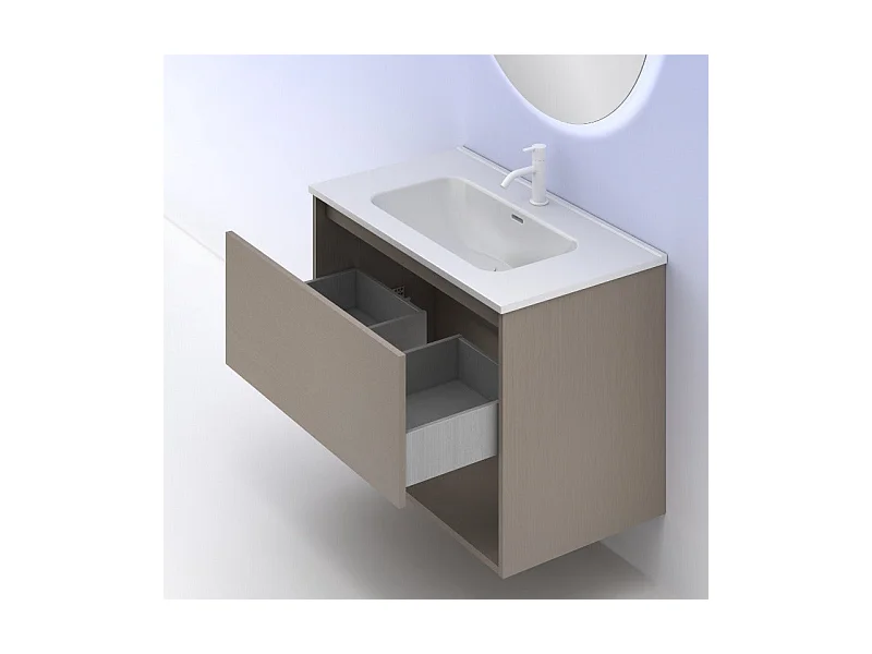Meuble salle de bain suspendu NIWA  fumé sablé 80 cm Gris  Miroir non inclus