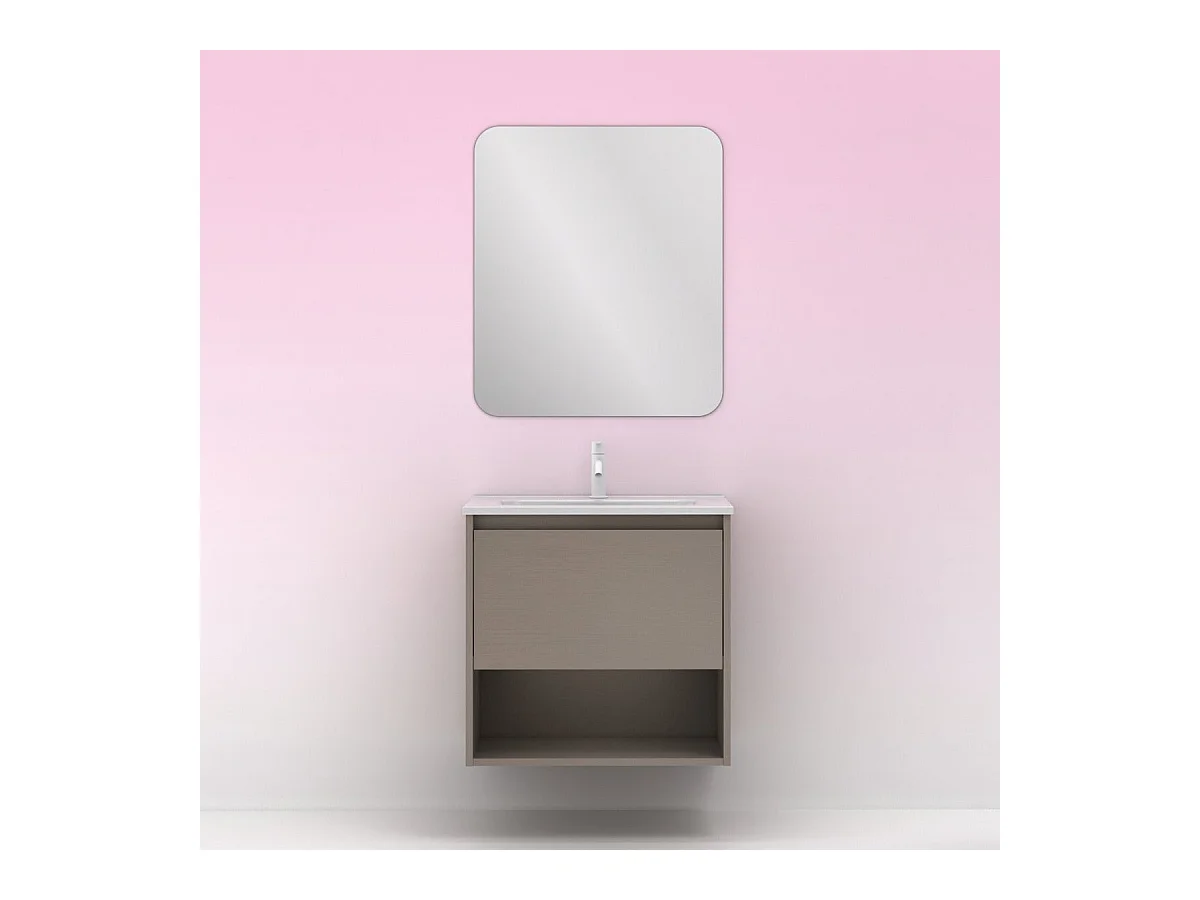 Meuble salle de bain suspendu NIWA  fumé sablé 80 cm Gris  Miroir non inclus