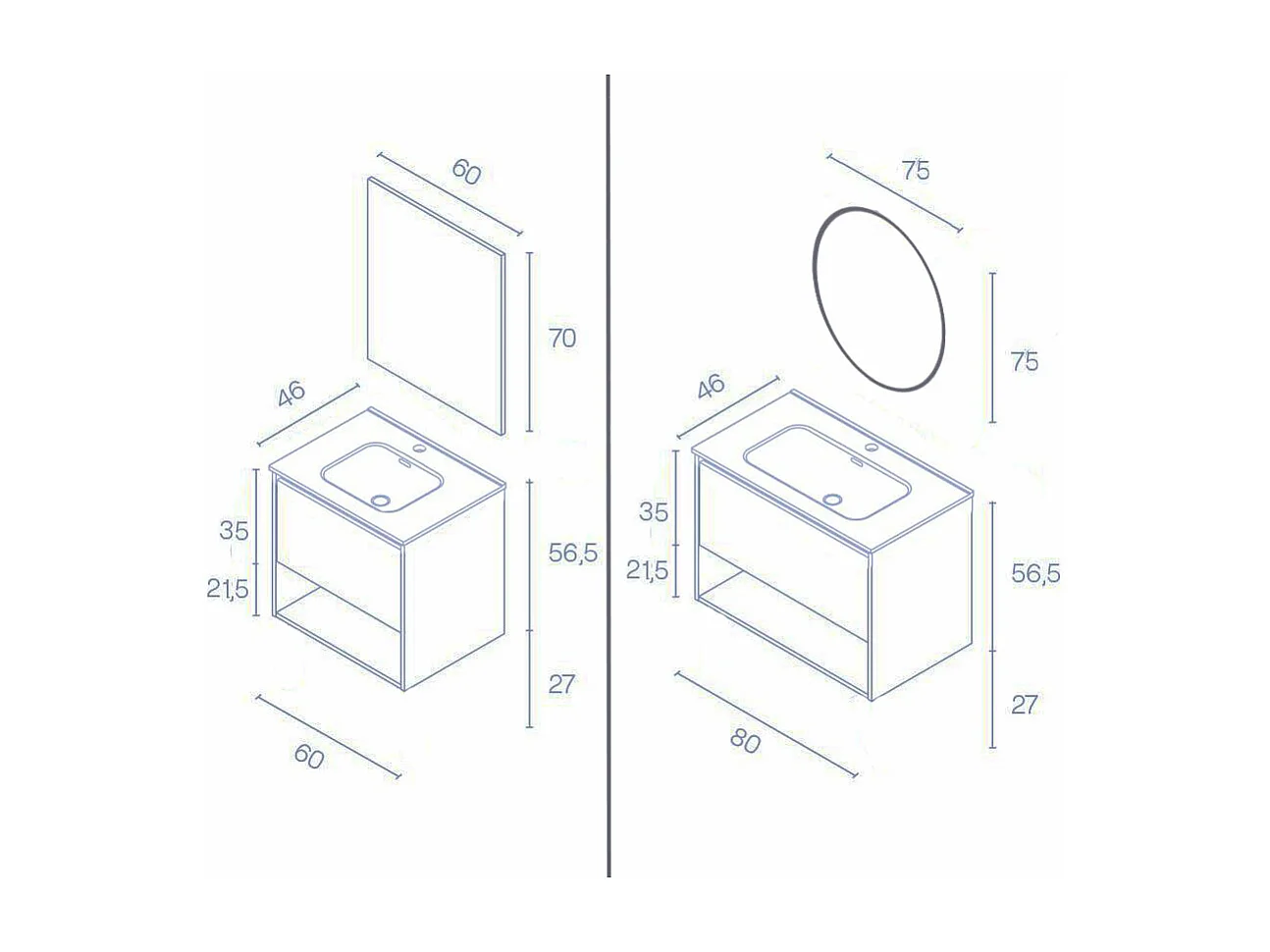 Meuble salle de bain suspendu NIWA  fumé sablé 80 cm Gris  Miroir non inclus