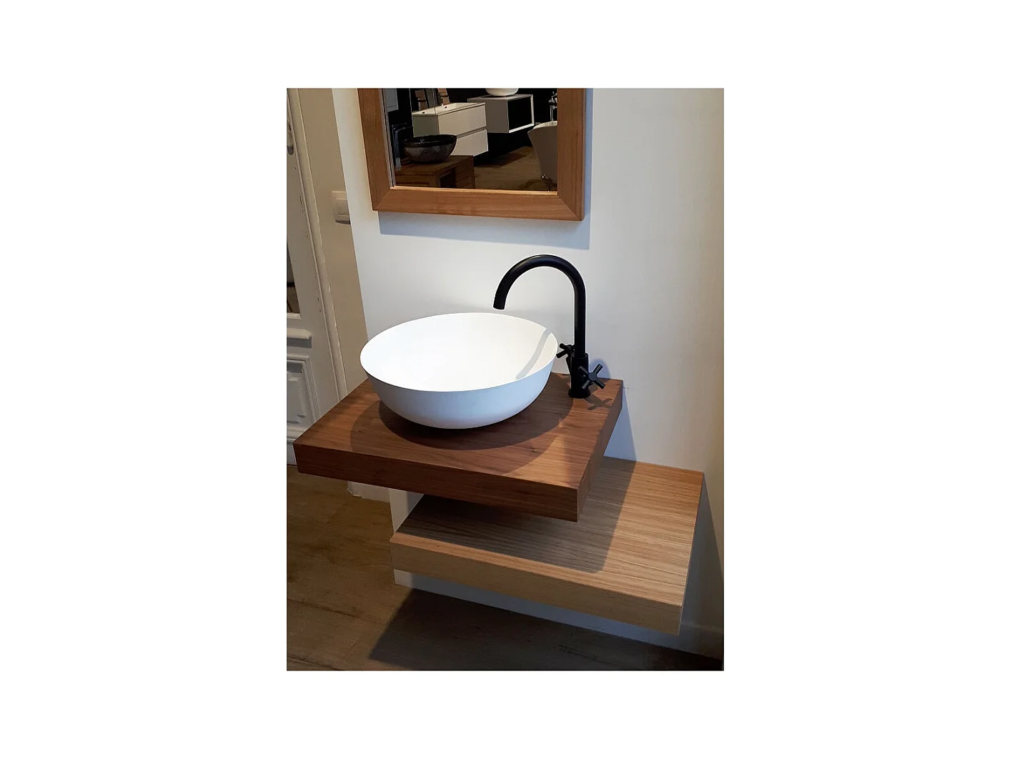 Waschtisch für Aufsatzwaschbecken in Walnuss ZERO Tiefe 45 cm - Breite 160 cm