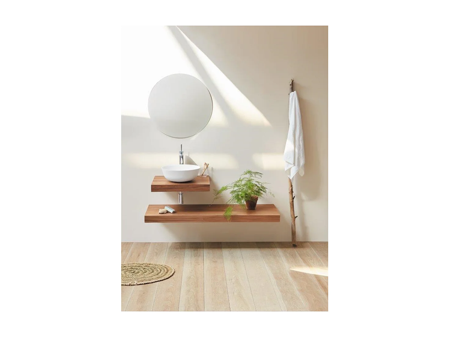 Encimera para lavabos de sobre encimera ZERO, color nogal  Profundidad 45 cm - Largo 160 cm