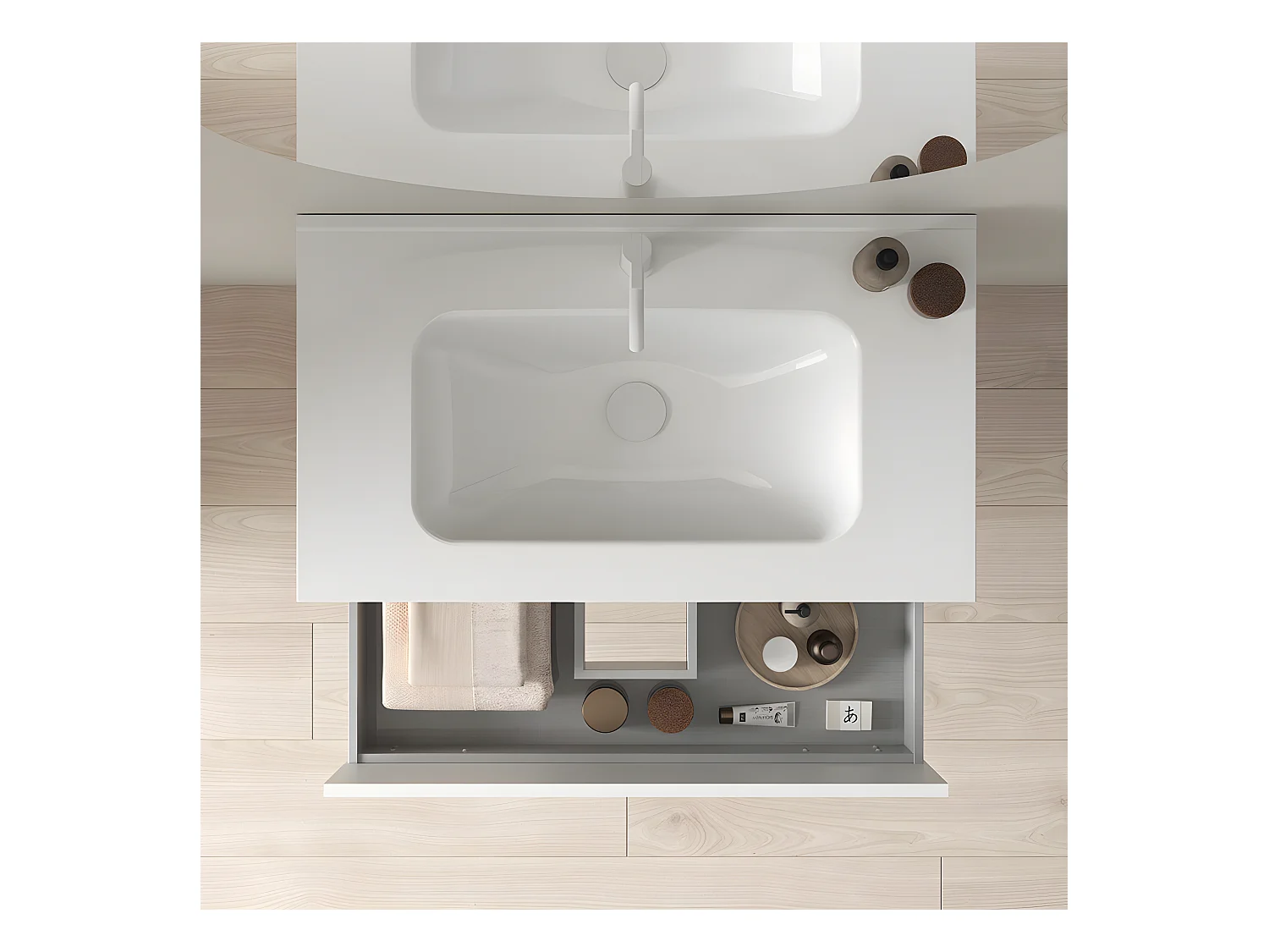 Meuble salle de bain suspendu NIWA  chêne sablé 60 cm  Miroir non inclus