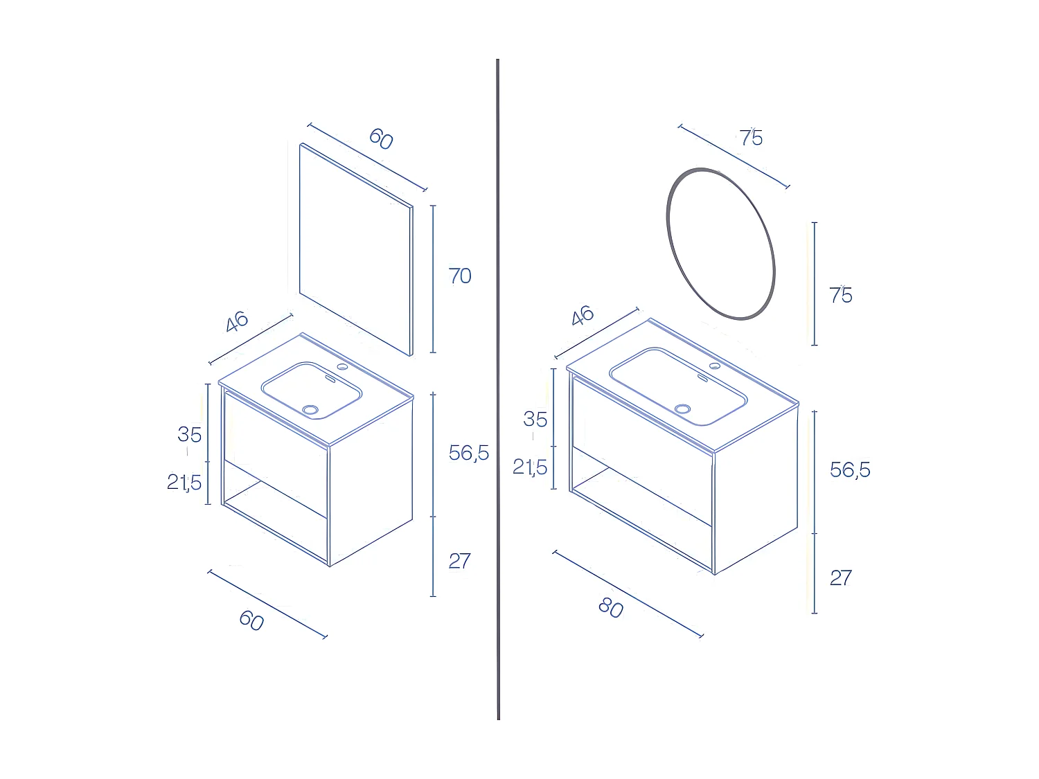 Meuble salle de bain suspendu NIWA  chêne sablé 60 cm  Miroir non inclus