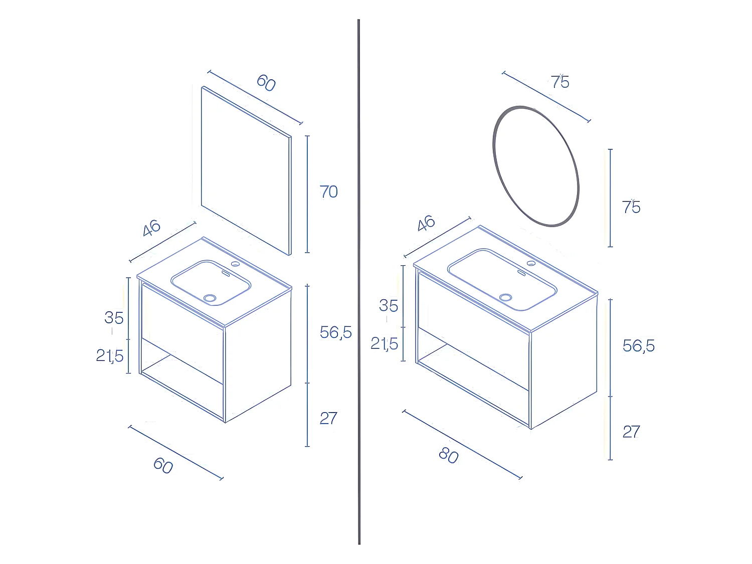 Meuble salle de bain suspendu NIWA  chêne sablé 60 cm  Miroir non inclus