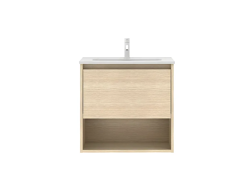 Meuble salle de bain suspendu NIWA  chêne sablé 60 cm  Miroir non inclus