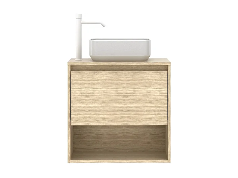 Meuble salle de bain suspendu avec vasque posée NIWA TOP  chêne sablé 60 cm  Miroir non inclus