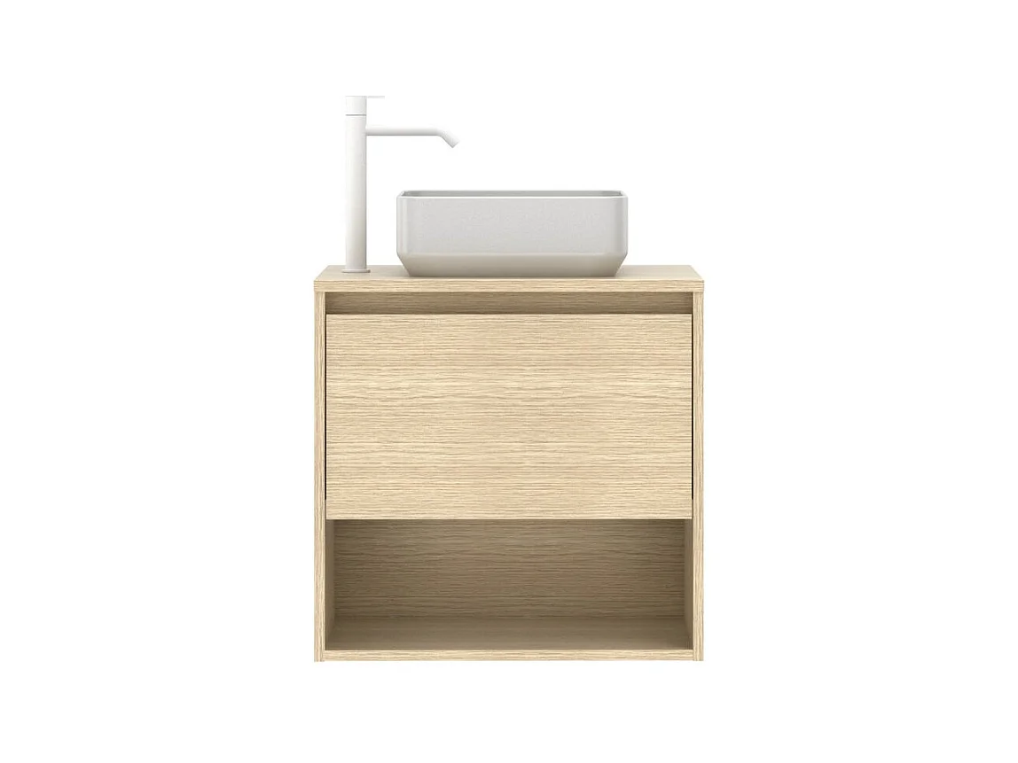 Meuble salle de bain suspendu avec vasque posée NIWA TOP  chêne sablé 60 cm  Miroir non inclus