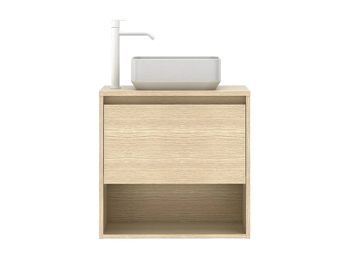 Meuble salle de bain suspendu avec vasque posée NIWA TOP  chêne sablé 60 cm  Miroir non inclus