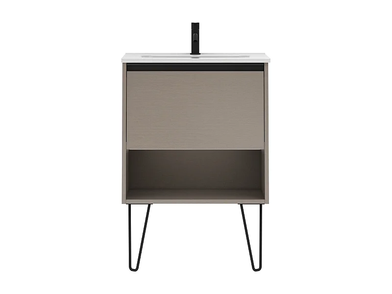 Meuble salle de bain simple vasque YOKO  fumé sablé 60 cm Gris  Miroir non inclus