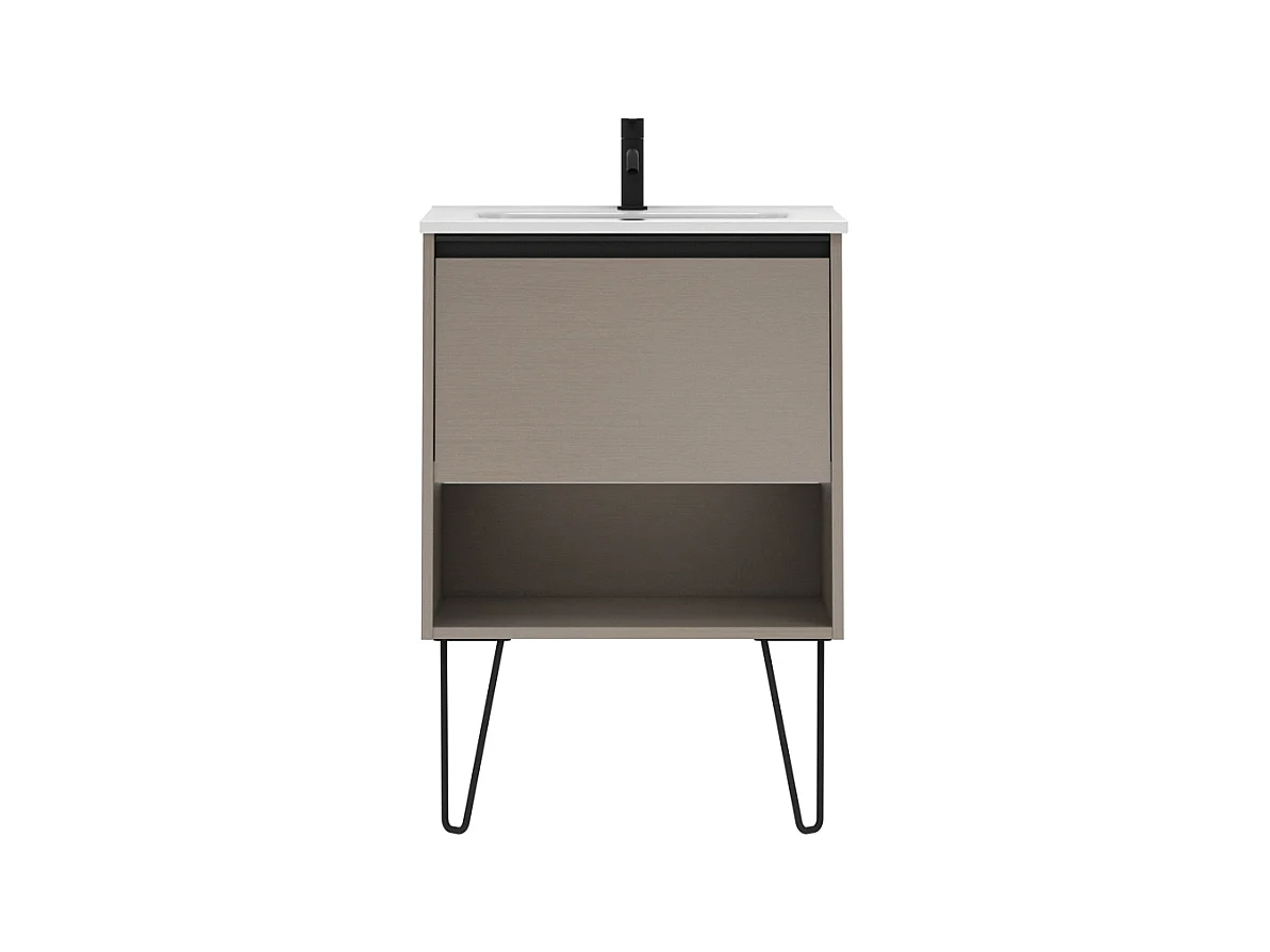 Meuble salle de bain simple vasque YOKO  fumé sablé 60 cm Gris  Miroir non inclus