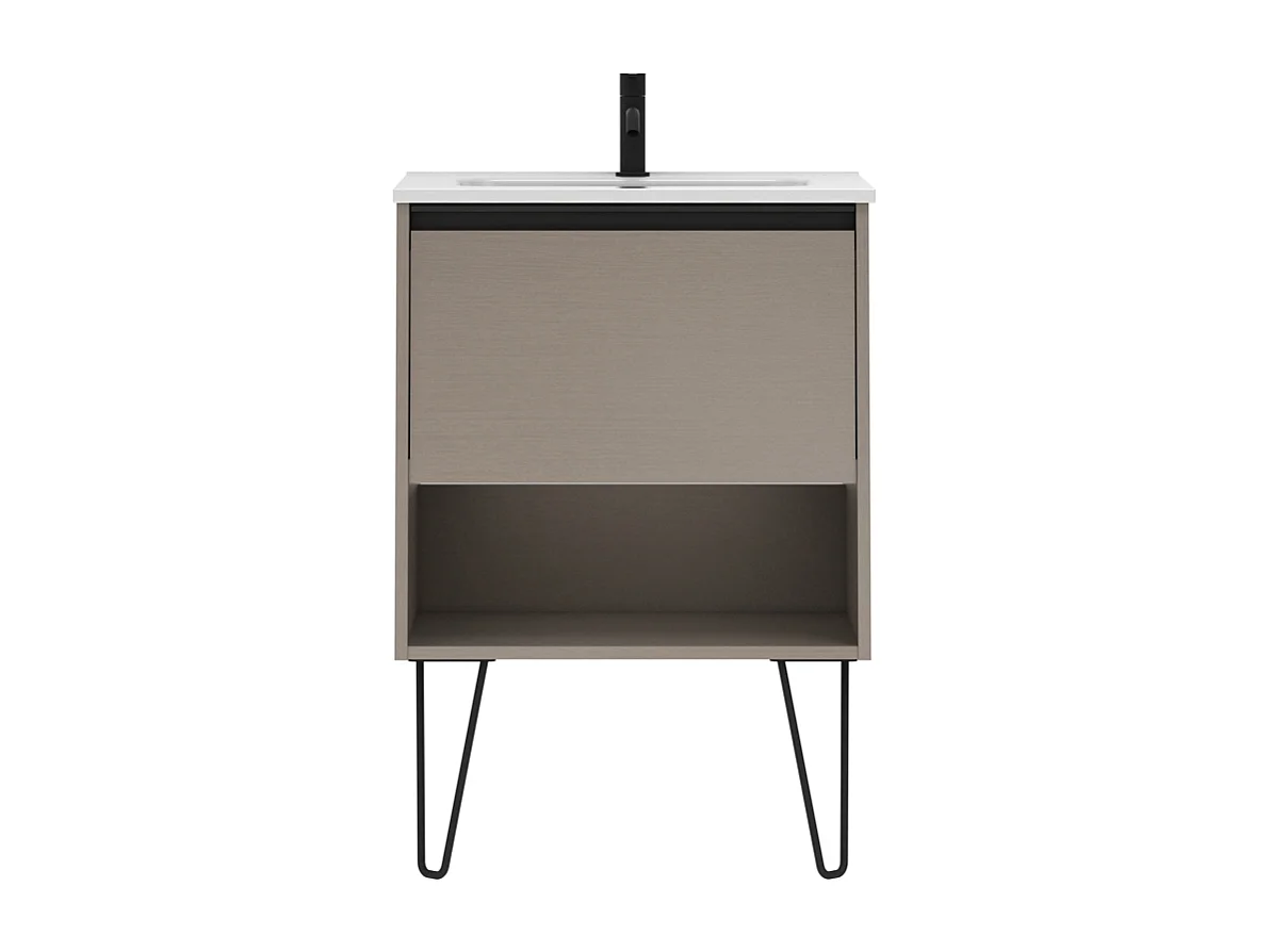 Meuble salle de bain simple vasque YOKO  fumé sablé 60 cm Gris  Miroir non inclus