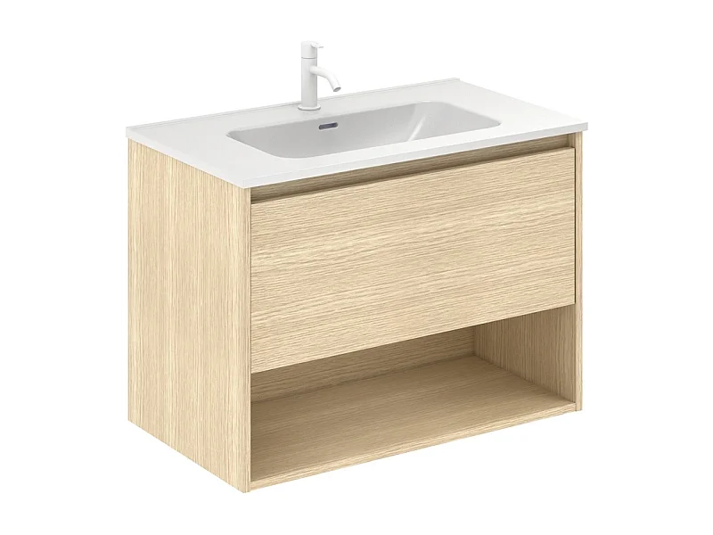 Meuble salle de bain suspendu NIWA  chêne sablé 80 cm  Miroir non inclus