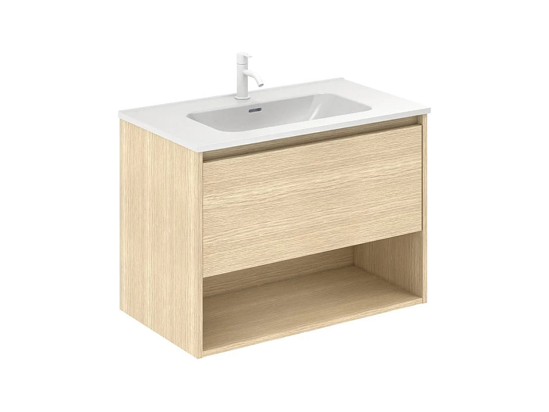 Meuble salle de bain suspendu NIWA  chêne sablé 80 cm  Miroir non inclus