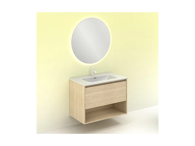 Meuble salle de bain suspendu NIWA  chêne sablé 80 cm  Miroir non inclus