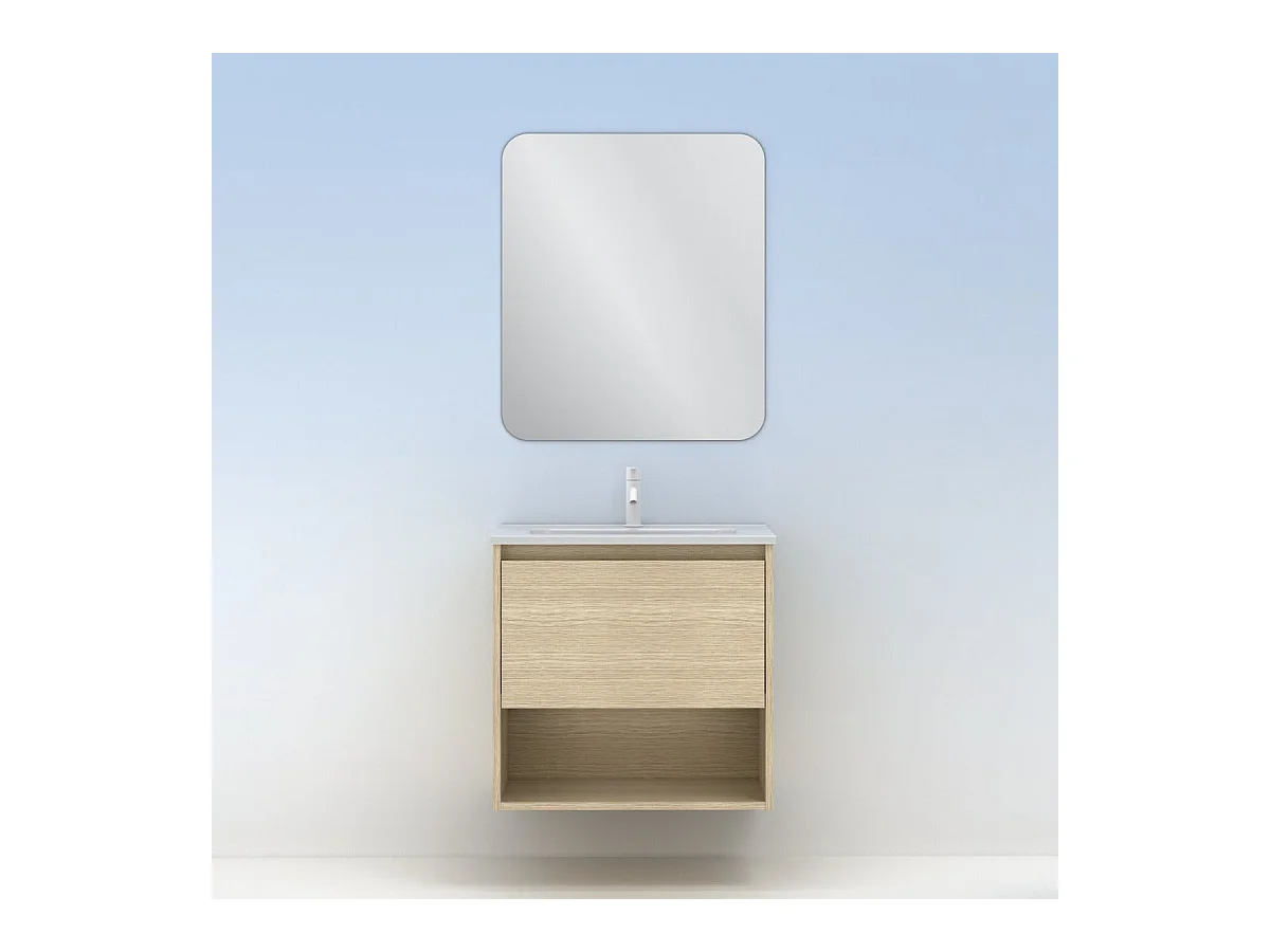 Meuble salle de bain suspendu NIWA  chêne sablé 80 cm  Miroir non inclus