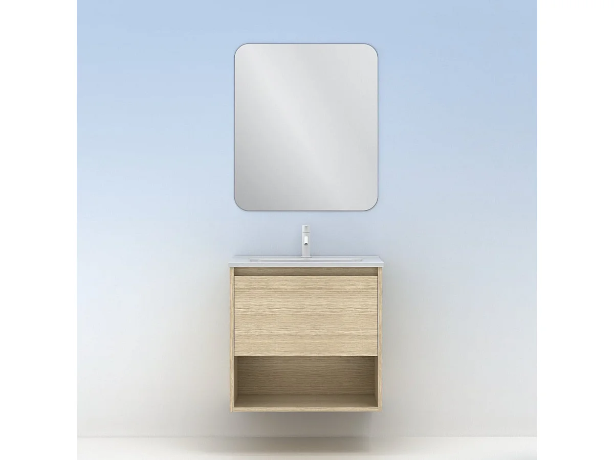 Meuble salle de bain suspendu NIWA  chêne sablé 80 cm  Miroir non inclus
