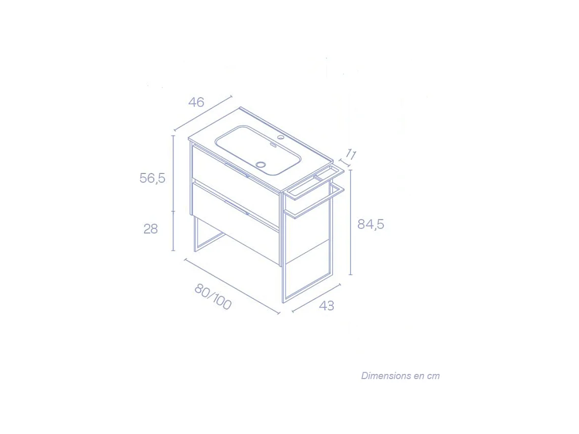 Meuble salle de bain en bois et métal KEIKO  blanc brillant 100 cm