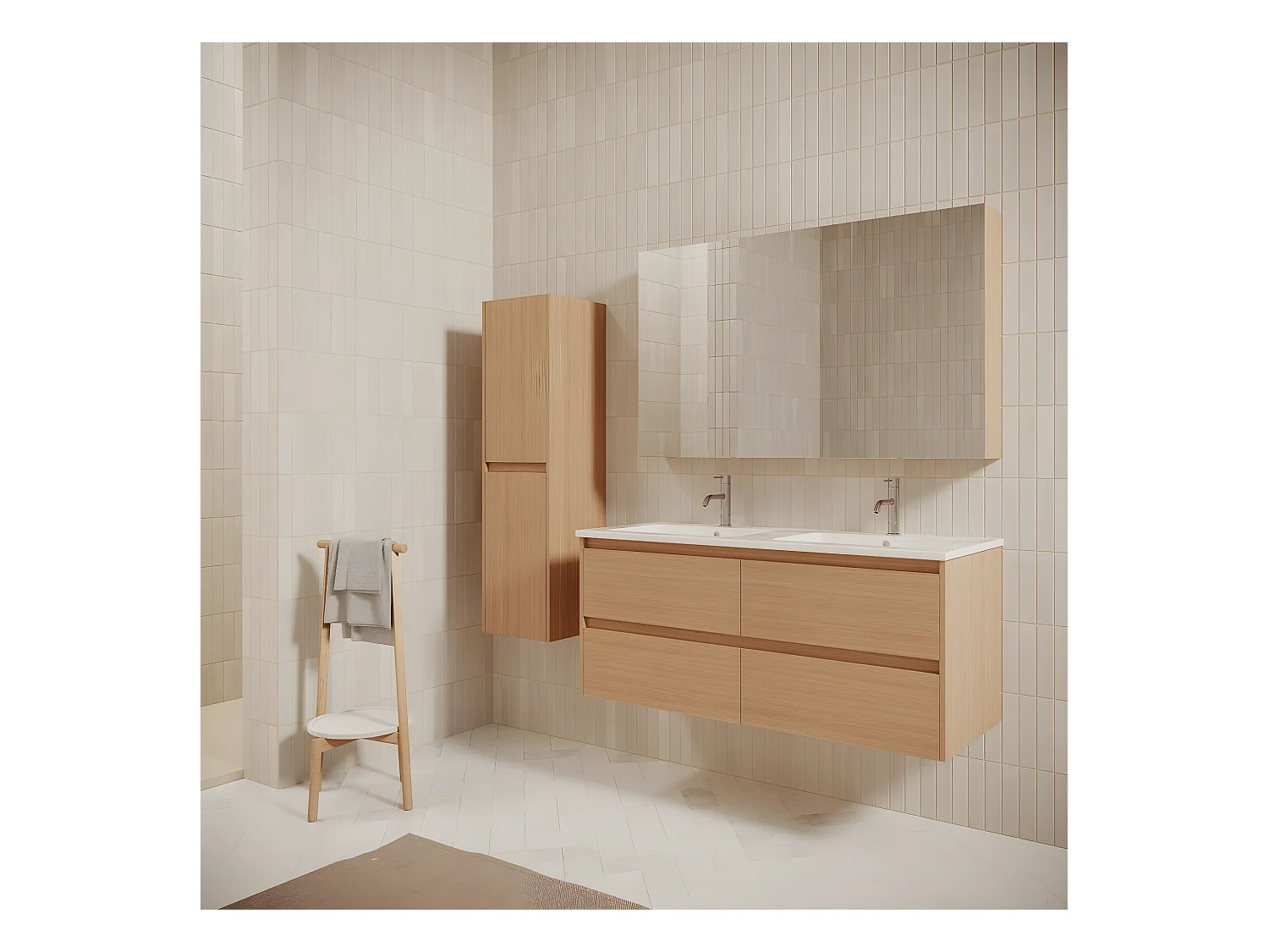 Mueble lavabo + lavabo doble 120 cm FORTINA roble claro