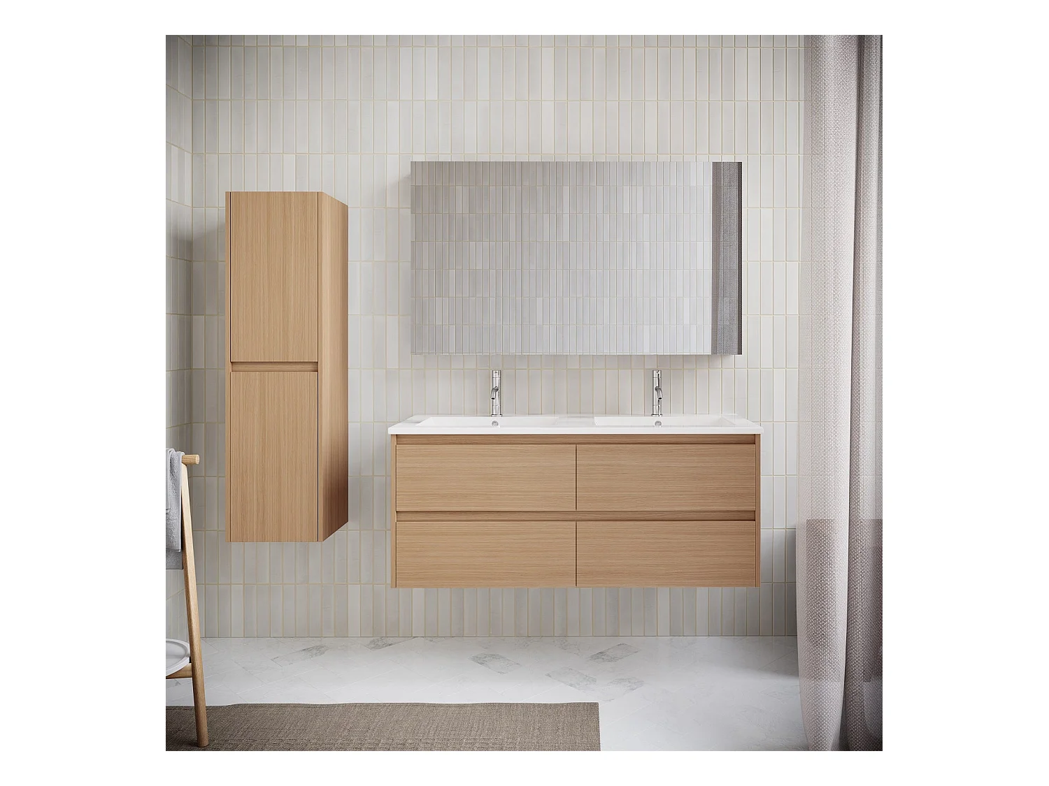 Meuble salle de bain design double vasque FORTINA largeur 120 cm chêne clair