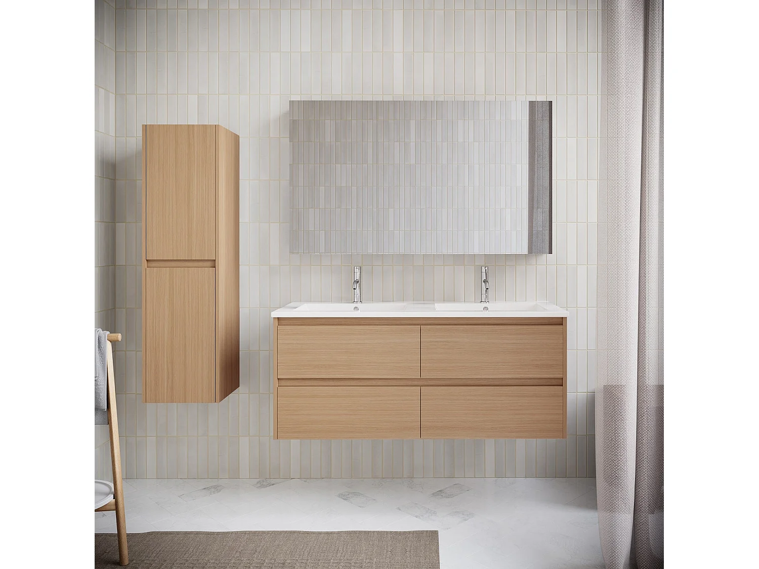 Meuble salle de bain design double vasque FORTINA largeur 120 cm chêne clair