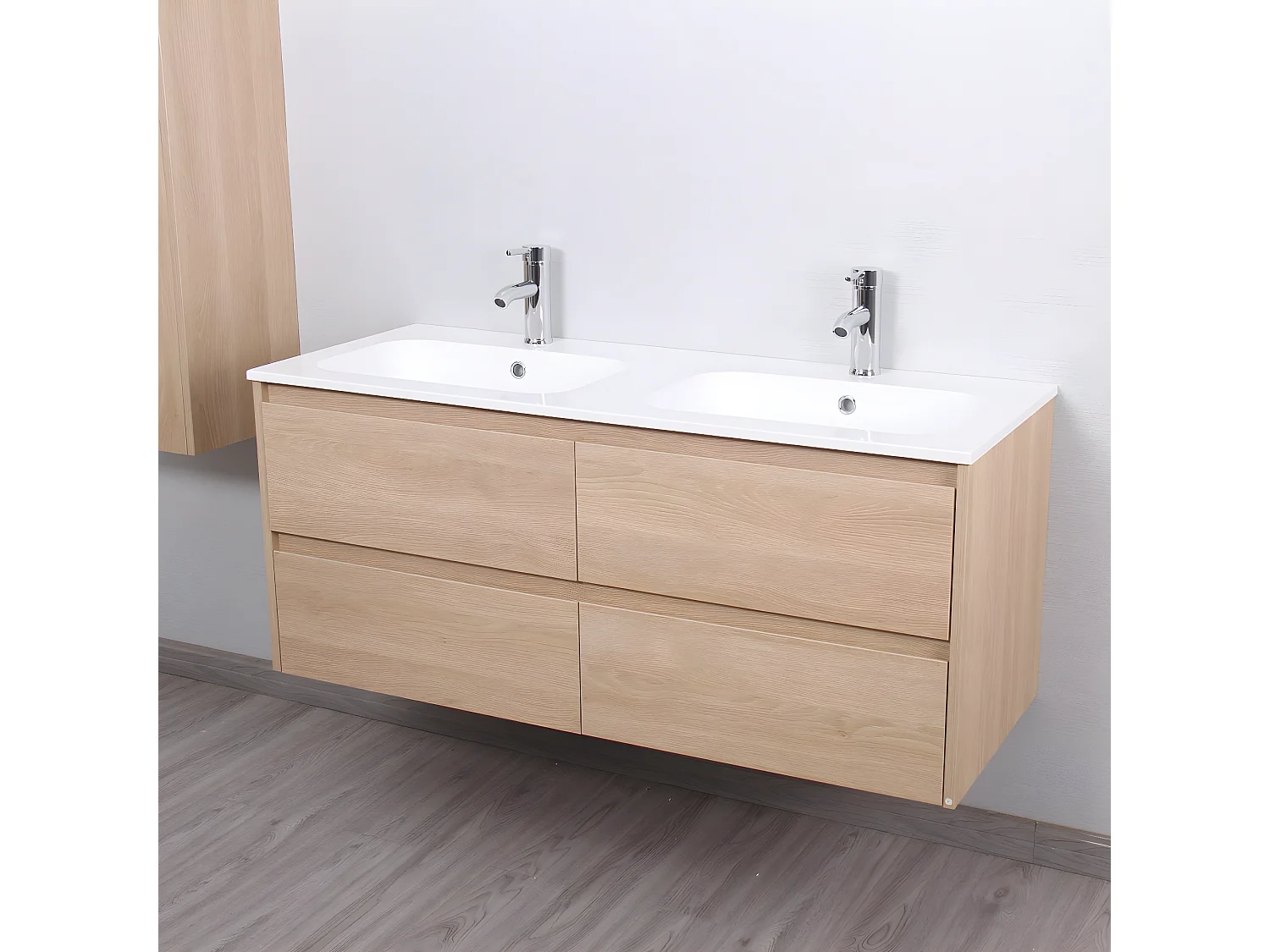 Meuble salle de bain design double vasque FORTINA largeur 120 cm chêne clair