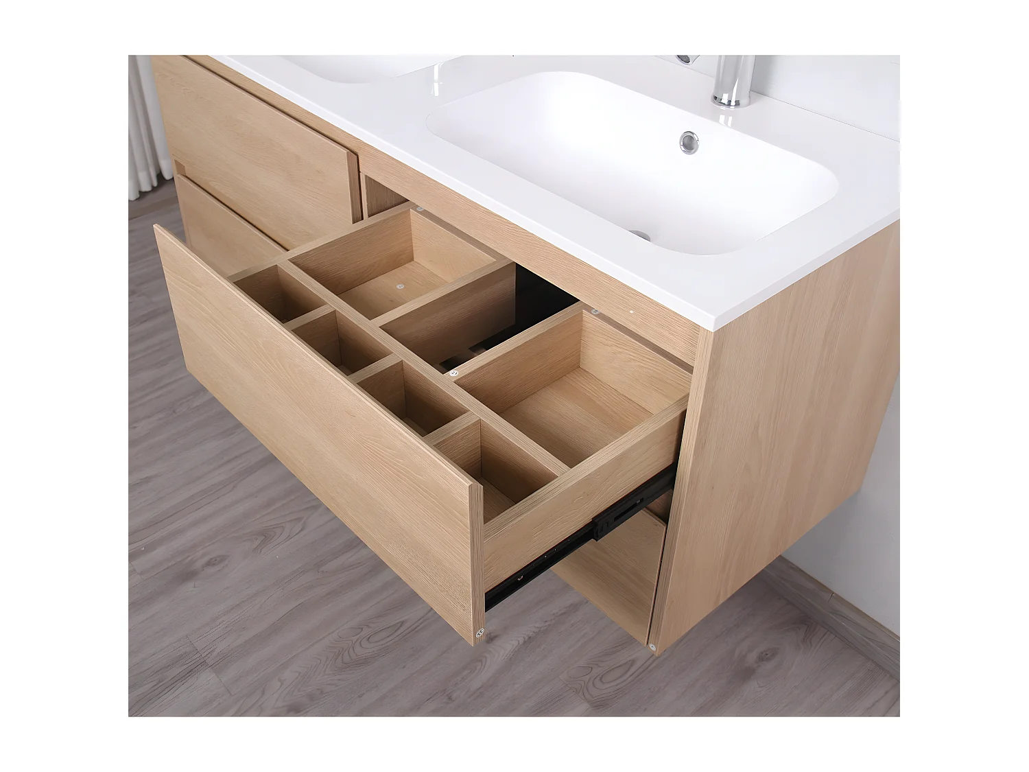 Meuble salle de bain design double vasque FORTINA largeur 120 cm chêne clair