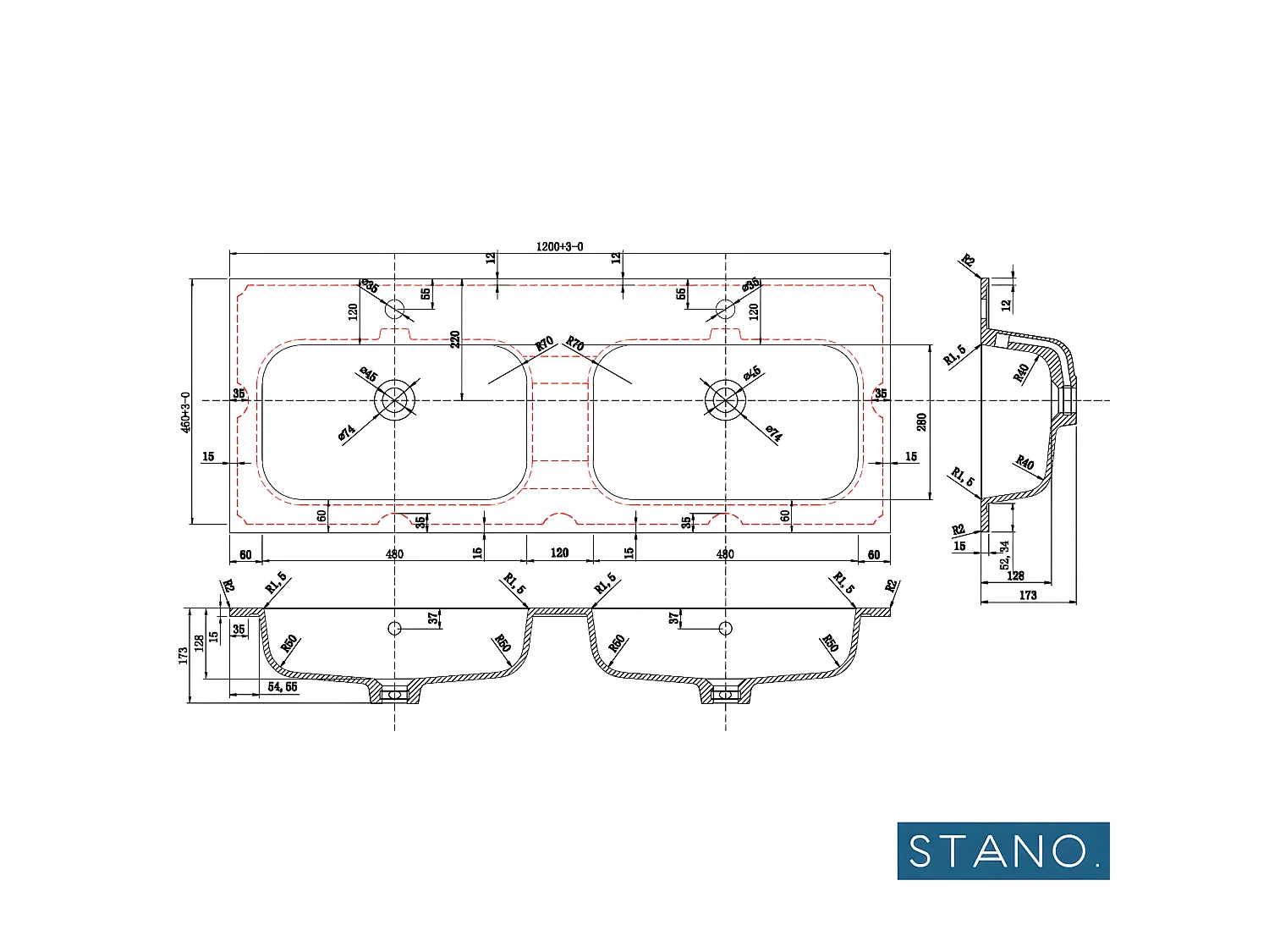Meuble salle de bain design double vasque FORTINA largeur 120 cm chêne clair