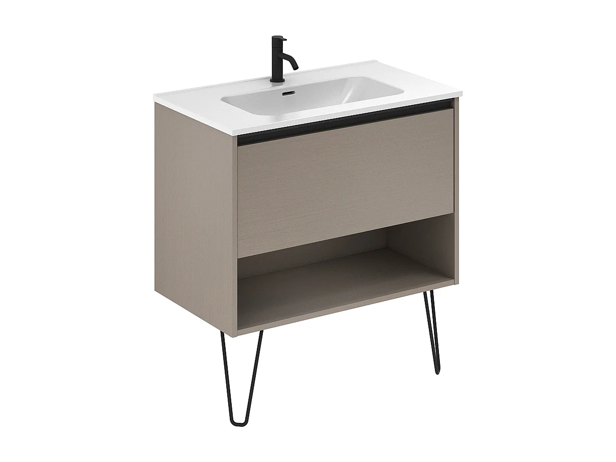 Meuble salle de bain simple vasque YOKO  fumé sablé 80 cm Gris  Miroir non inclus