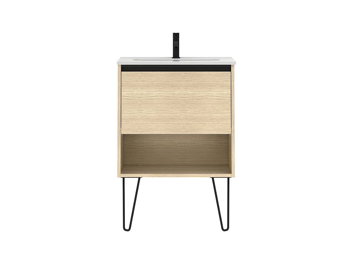 Meuble salle de bain simple vasque YOKO  chêne sablé 60 cm  Miroir non inclus