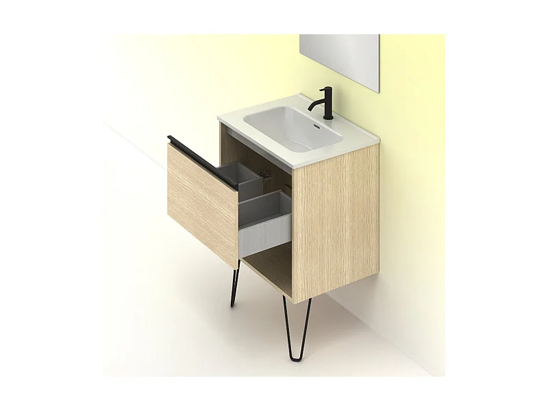 Meuble salle de bain simple vasque YOKO  chêne sablé 60 cm  Miroir non inclus