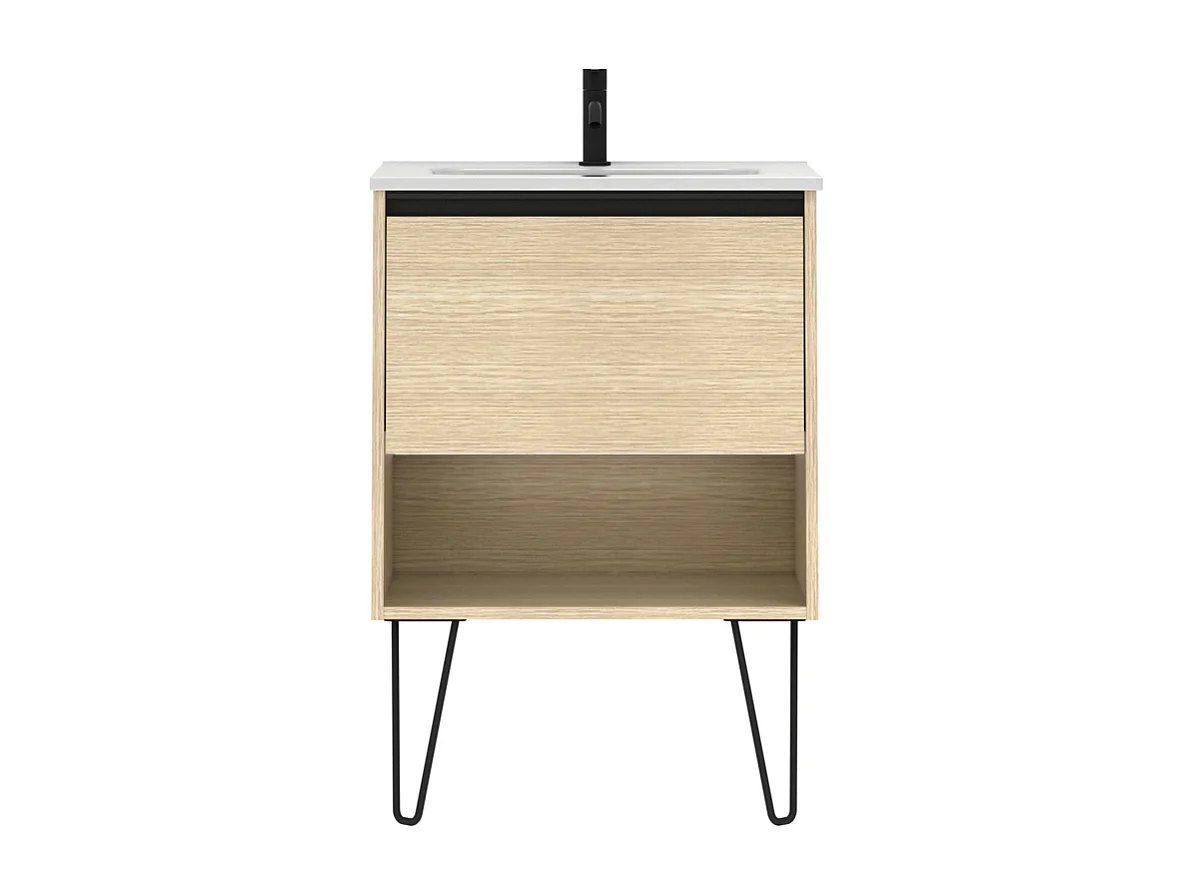 Meuble salle de bain simple vasque YOKO  chêne sablé 60 cm  Miroir non inclus