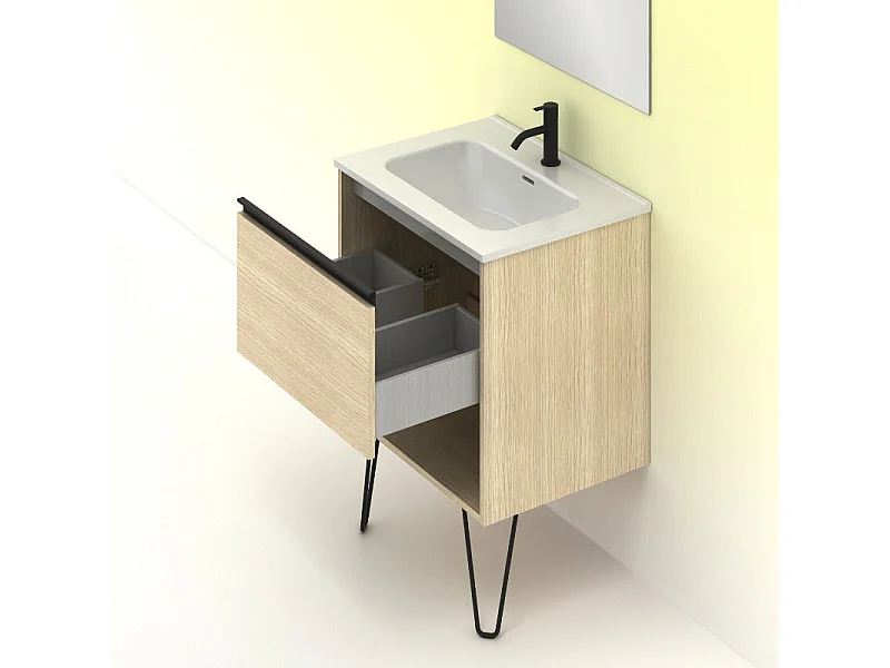 Meuble salle de bain simple vasque YOKO  chêne sablé 60 cm  Miroir non inclus