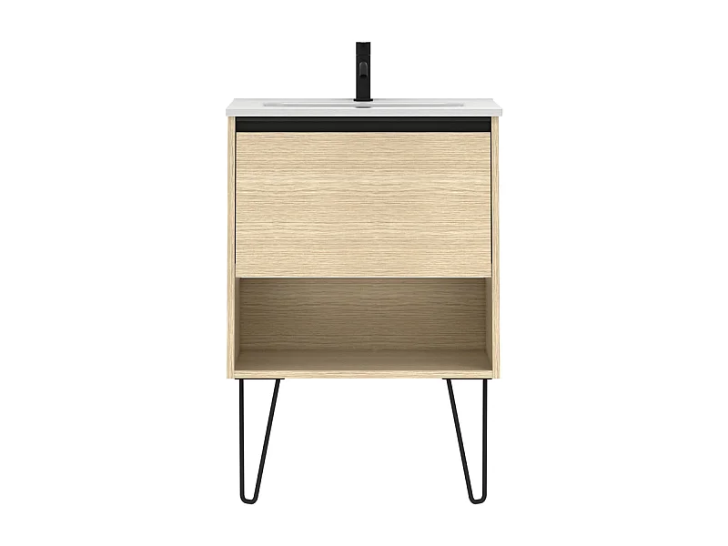 Meuble salle de bain simple vasque YOKO  chêne sablé 60 cm  Miroir non inclus