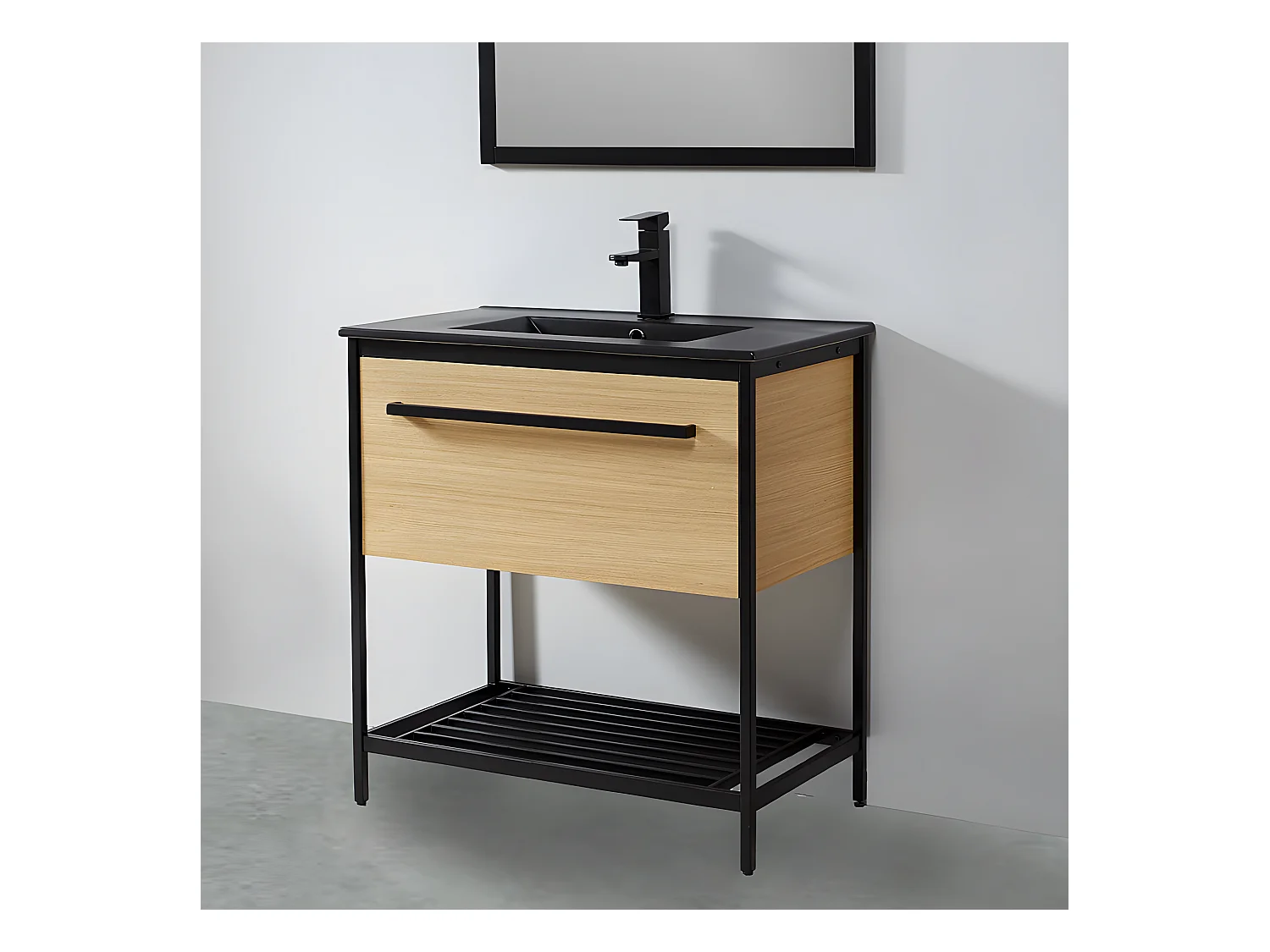 Metall-Badezimmerschrank mit schwarzem Keramikwaschbecken SMART