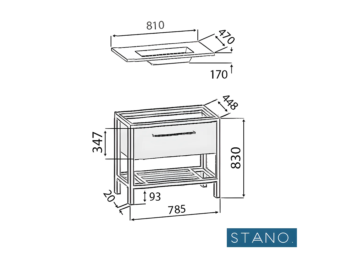 Metall-Badezimmerschrank mit schwarzem Keramikwaschbecken SMART