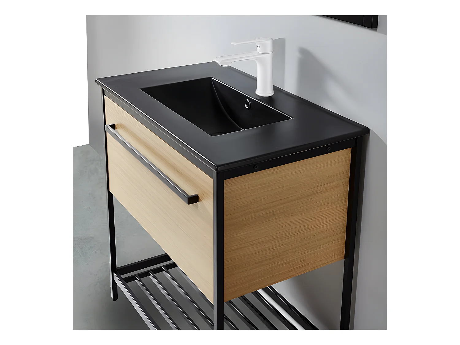 Metall-Badezimmerschrank mit schwarzem Keramikwaschbecken SMART