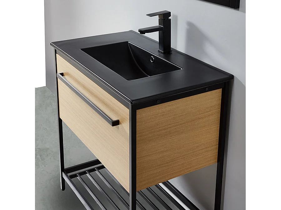 Metall-Badezimmerschrank mit schwarzem Keramikwaschbecken SMART