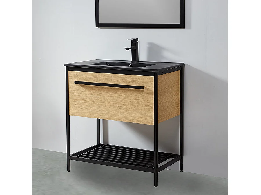 Metall-Badezimmerschrank mit schwarzem Keramikwaschbecken SMART