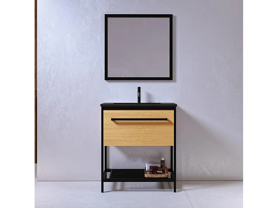 Metall-Badezimmerschrank mit schwarzem Keramikwaschbecken SMART