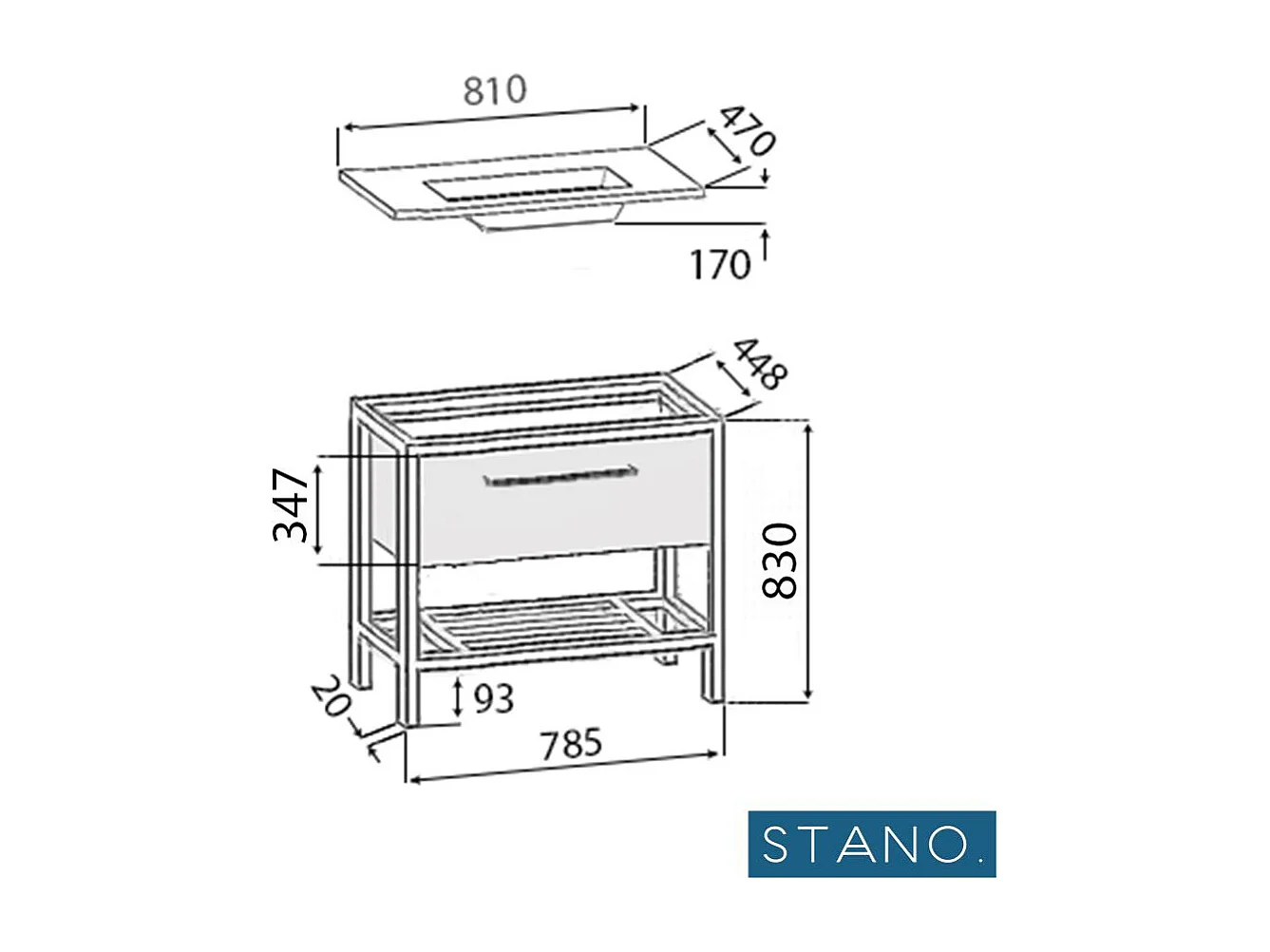 Metall-Badezimmerschrank mit schwarzem Keramikwaschbecken SMART