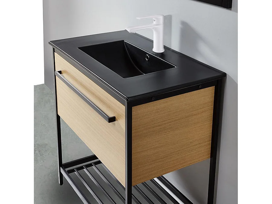 Metall-Badezimmerschrank mit schwarzem Keramikwaschbecken SMART