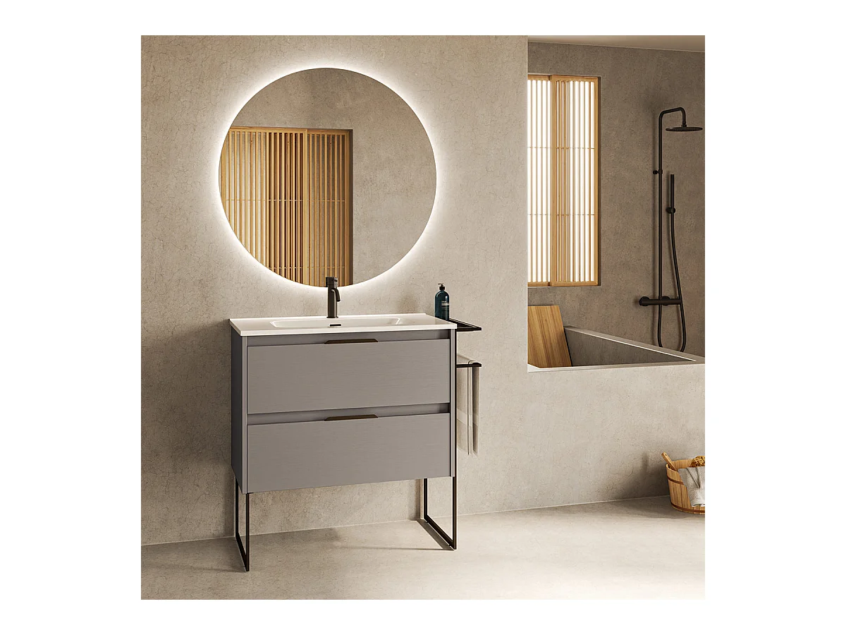 Meuble salle de bain en bois et métal KEIKO  fumé sablé 80 cm Gris