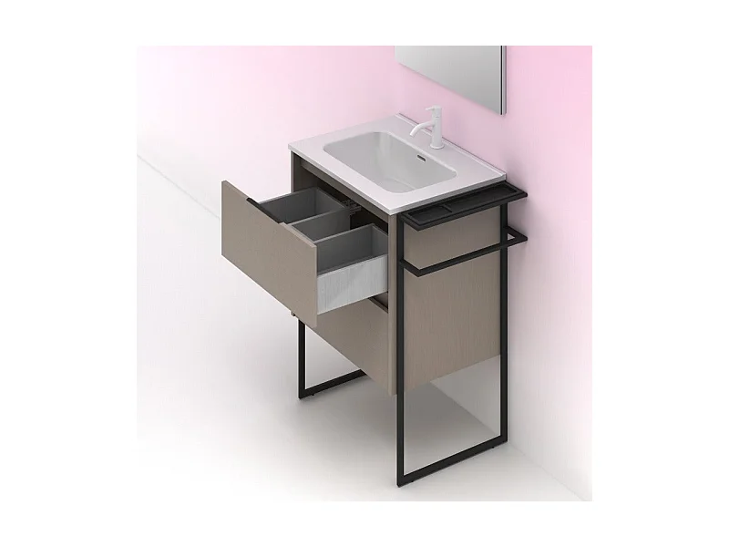 Meuble salle de bain en bois et métal KEIKO  fumé sablé 80 cm Gris